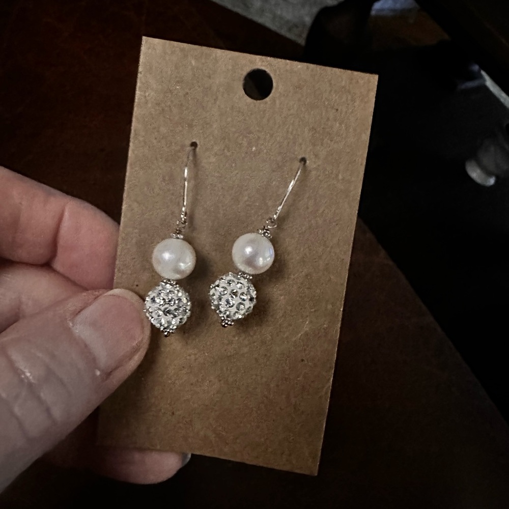 Silver and Pearl ball Drop pierced Earrings